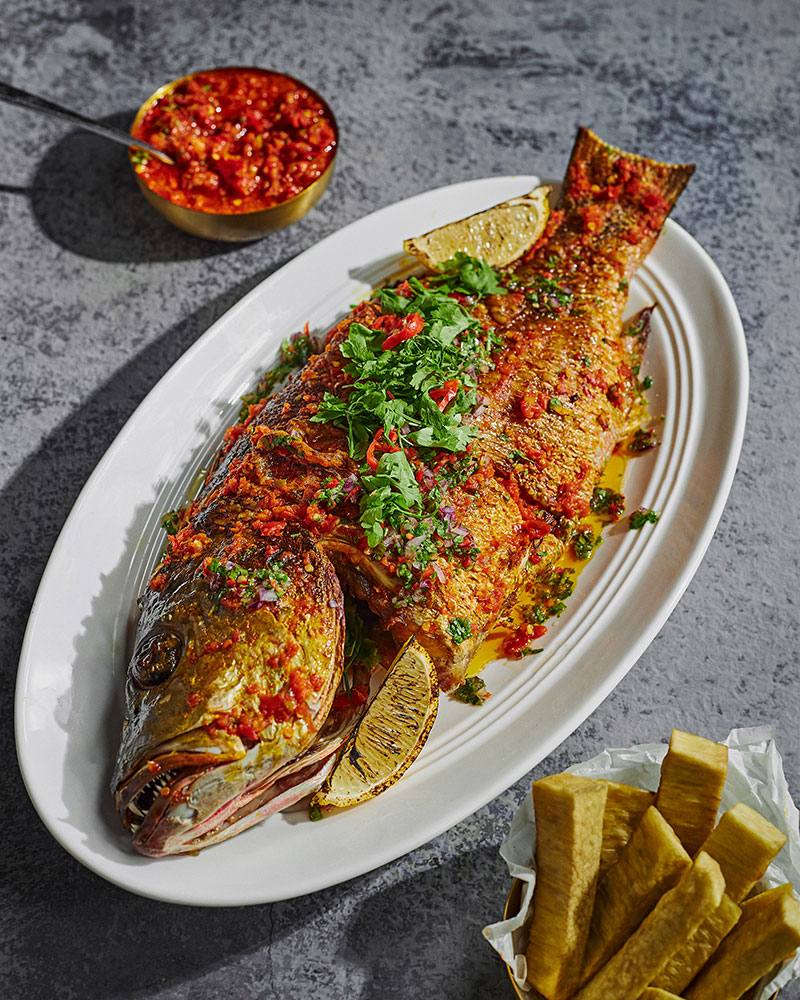 Whole Grilled Fish with Pepper Sauce